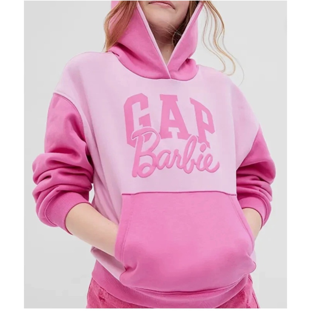 Gap x Barbie Hooded Sweatshirt Womens XL Pink Pullover Athleisure